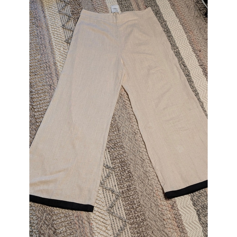 NWT Petal & Pup Wide Leg Linen Blend Pants Oatmeal Black Side Stripe XL